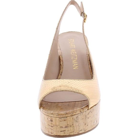Stuart Weitzman Womens Riveria Gold Leather Platform Wedge Sandals Shoes NWT - Picture 2 of 3